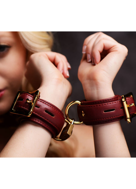 Strict Leather Luxury Burgundy Locking Wrist Cuffs