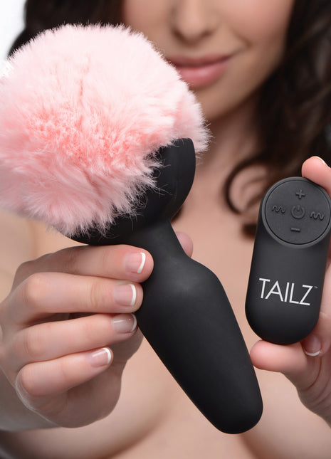 Remote Control Vibrating Pink Bunny Tail Anal Plug
