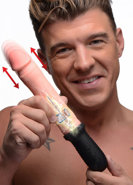 8x Auto Pounder Vibrating And Thrusting Dildo With Handle - Beige
