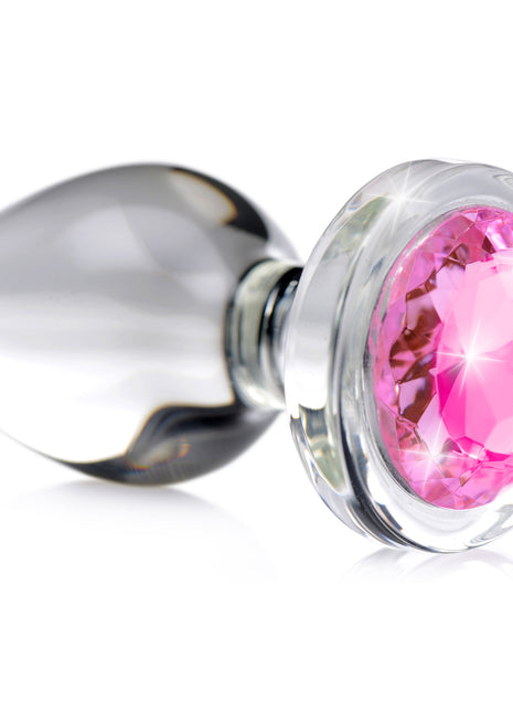 Pink Gem Glass Anal Plug - Small