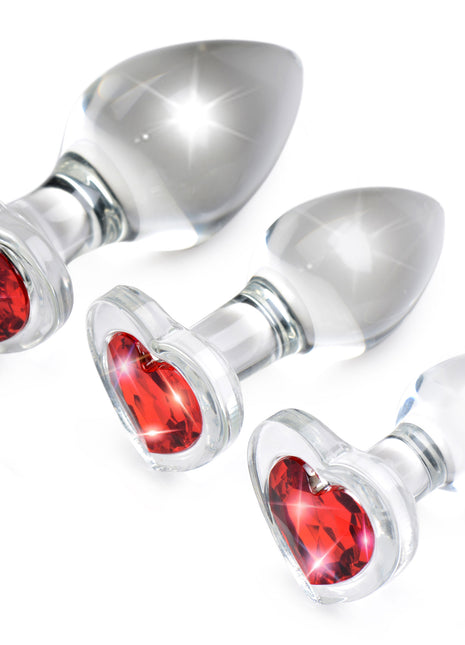 Red Heart Gem Glass Anal Plug Set