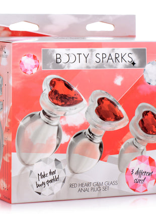 Red Heart Gem Glass Anal Plug Set
