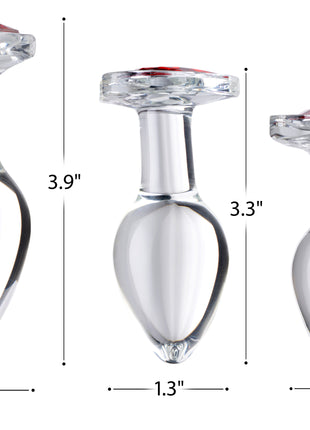 Red Heart Gem Glass Anal Plug Set