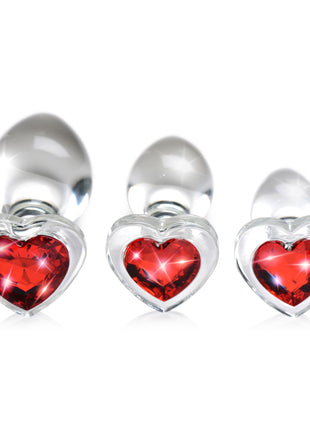 Red Heart Gem Glass Anal Plug Set