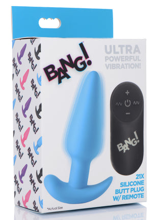 Remote Control 21x Vibrating Silicone Butt Plug - Blue