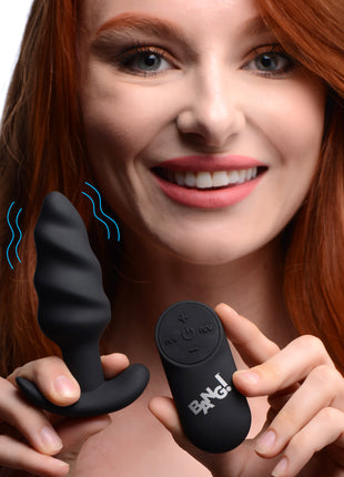 Remote Control 21x Vibrating Silicone Swirl Butt Plug - Black
