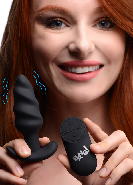 Remote Control 21x Vibrating Silicone Swirl Butt Plug - Black