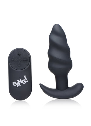 Remote Control 21x Vibrating Silicone Swirl Butt Plug - Black