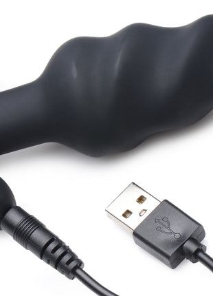 Remote Control 21x Vibrating Silicone Swirl Butt Plug - Black