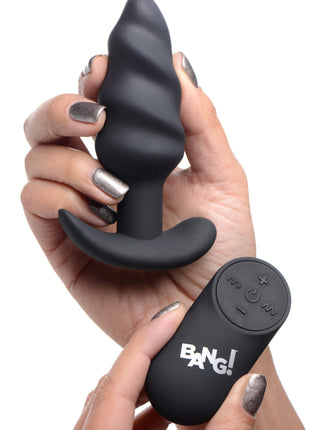 Remote Control 21x Vibrating Silicone Swirl Butt Plug - Black