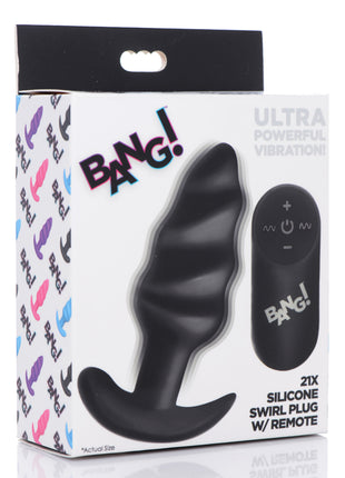 Remote Control 21x Vibrating Silicone Swirl Butt Plug - Black