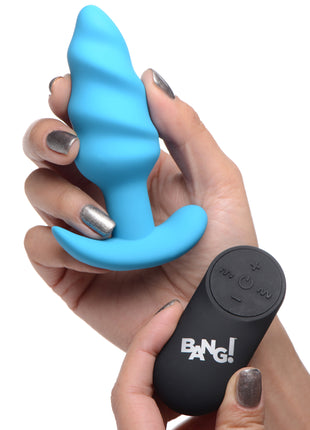 Remote Control 21x Vibrating Silicone Swirl Butt Plug - Blue