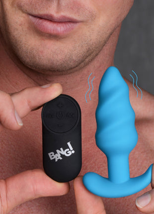 Remote Control 21x Vibrating Silicone Swirl Butt Plug - Blue