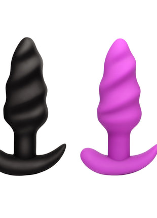 Remote Control 21x Vibrating Silicone Swirl Butt Plug - Purple