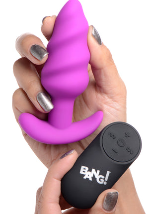 Remote Control 21x Vibrating Silicone Swirl Butt Plug - Purple