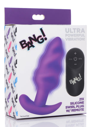 Remote Control 21x Vibrating Silicone Swirl Butt Plug - Purple