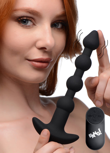 Remote Control Vibrating Silicone Anal Beads - Black