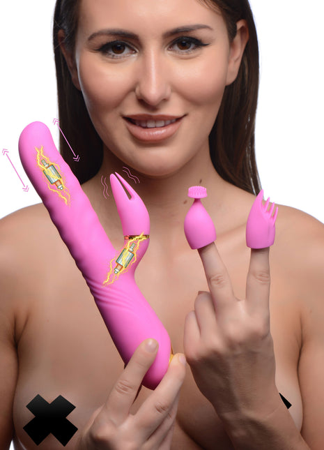 10x Versa-thrust Vibrating And Thrusting Silicone Rabbit With 3 Attachments