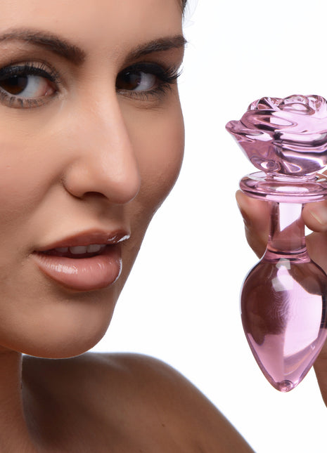 Pink Rose Glass Anal Plug - Large