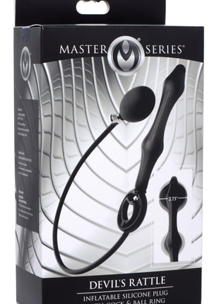 Devils Rattle Inflatable Silicone Anal Plug With Cock And Ball Ring