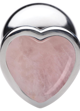 Authentic Rose Quartz Gemstone Heart Anal Plug - Small