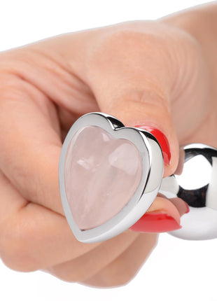 Authentic Rose Quartz Gemstone Heart Anal Plug - Small