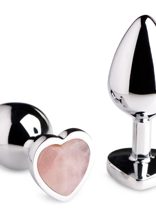 Authentic Rose Quartz Gemstone Heart Anal Plug - Small