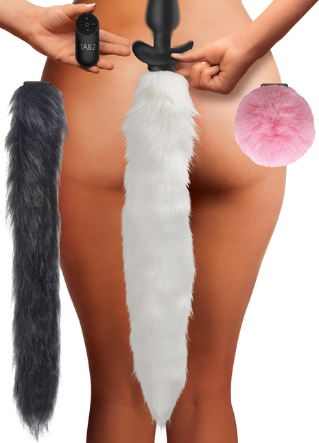 Vibrating Silicone Anal Plug With 3 Interchangeable Tails