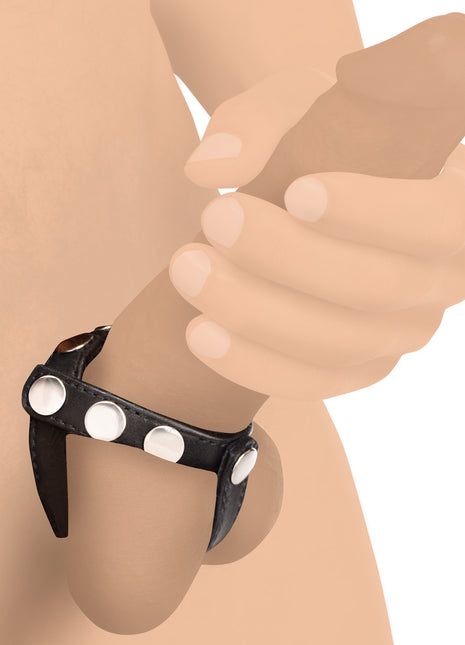 Leather Snap-on Cock Harness - Black