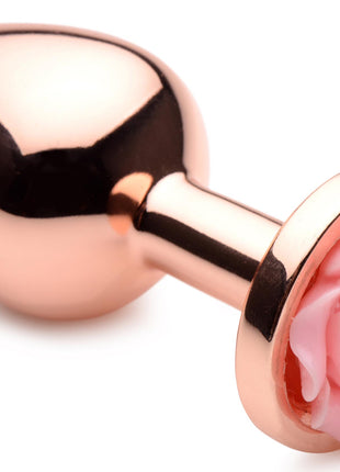 Rose Gold Anal Plug With Pink Flower - Medium