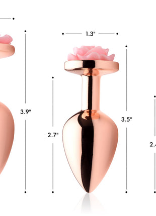 Rose Gold Anal Plug With Pink Flower - Medium