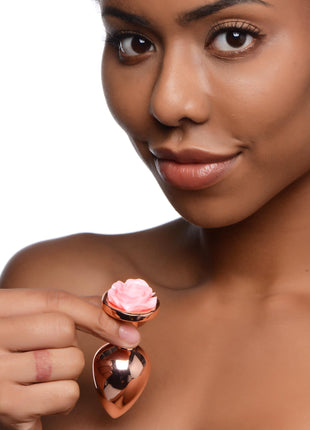 Rose Gold Anal Plug With Pink Flower - Medium