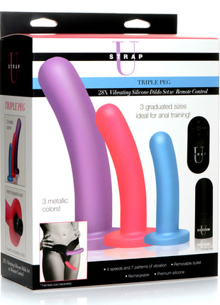 Triple Peg 28x Vibrating Silicone Dildo Set With Remote Control