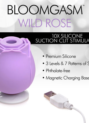 Bloomgasm Wild Rose 10x Suction Clit Stimulator - Purple