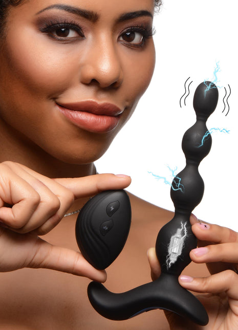 Shock-beads 80x Vibrating & E-stim Silicone Anal Beads With Remote