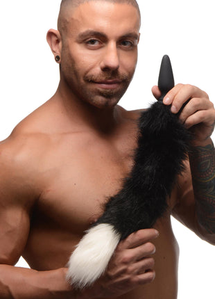 Small Anal Plug With Interchangeable Fox Tail - Black And White