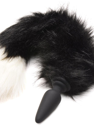 Large Anal Plug With Interchangeable Fox Tail - Black And White
