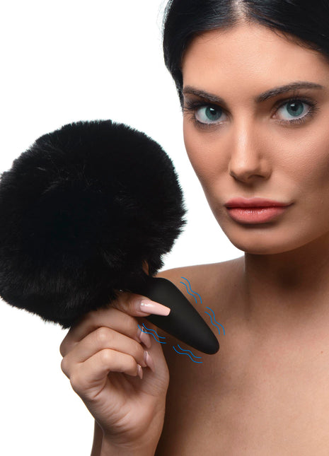 Small Vibrating Anal Plug With Interchangeable Bunny Tail - Black