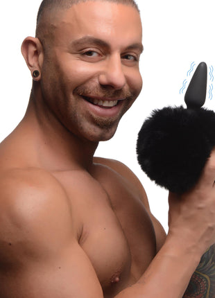 Small Vibrating Anal Plug With Interchangeable Bunny Tail - Black