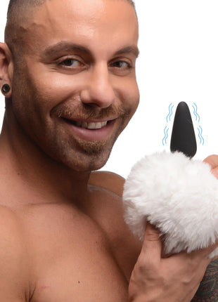 Small Vibrating Anal Plug With Interchangeable Bunny Tail - White