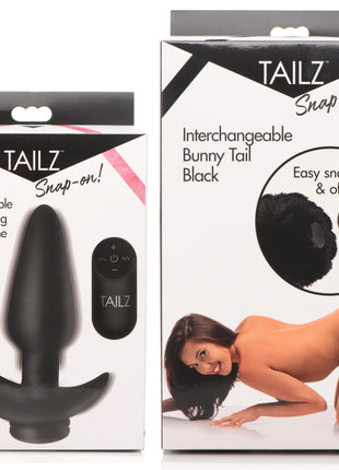 Large Vibrating Anal Plug With Interchangeable Bunny Tail - Black