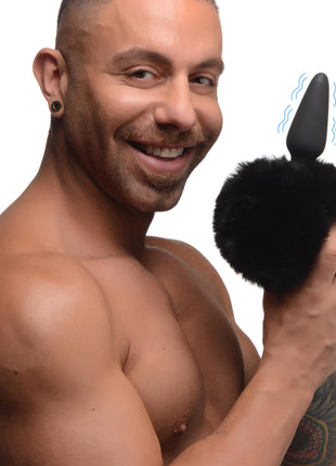 Large Vibrating Anal Plug With Interchangeable Bunny Tail - Black
