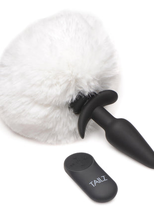 Large Vibrating Anal Plug With Interchangeable Bunny Tail - White