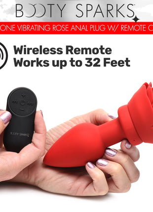 28x Silicone Vibrating Rose Anal Plug With Remote - Large