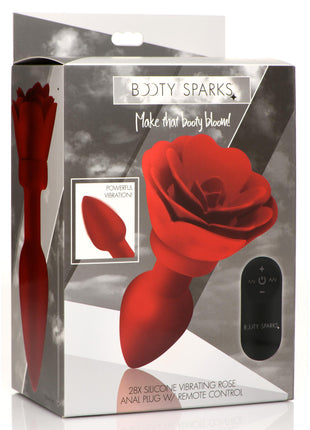 28x Silicone Vibrating Rose Anal Plug With Remote - Large