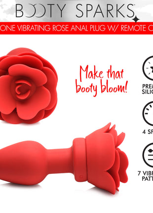 28x Silicone Vibrating Rose Anal Plug With Remote - Large