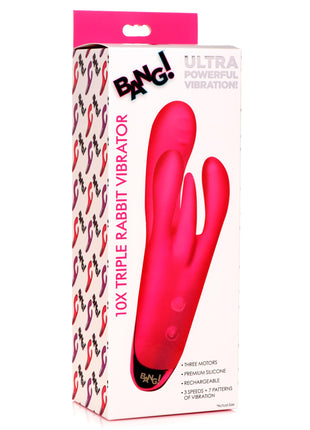 10x Triple Rabbit Silicone Vibrator - Pink