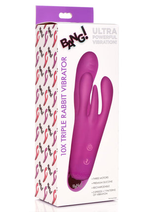 10x Triple Rabbit Silicone Vibrator - Purple