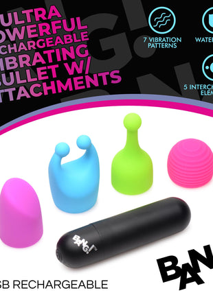 7x Rechargeable Bullet With 4 Attachments