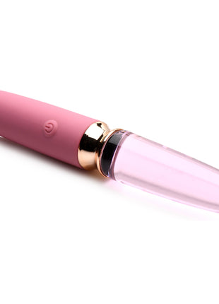 10x Rose Dual Ended Smooth Silicone And Glass Vibrator